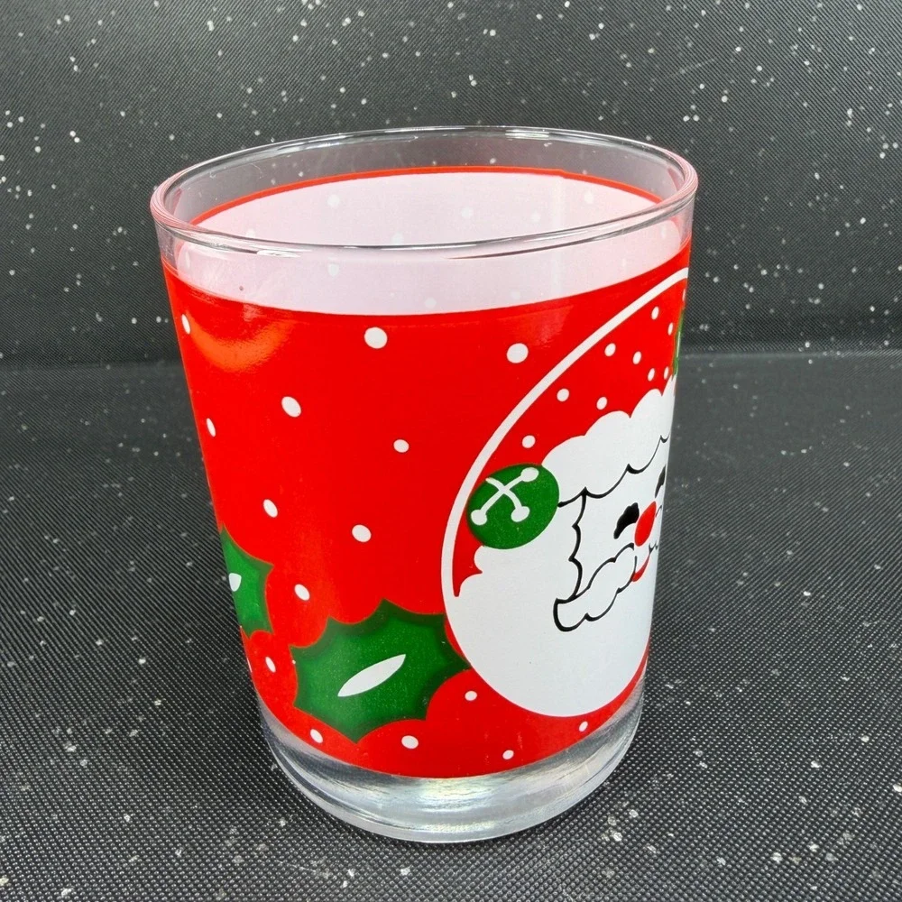 Tom Collins Santa Claus Christmas Drinking Glasses Red Polka Dot Holly Set of 3